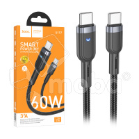 Кабель Type-C - Type-C Hoco U117 (3A, 20W, PD, с функцией интеллектуального отключения, индикатор, оплетка нейлон, 1.2 м) Черный
