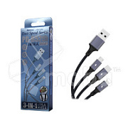 Кабель USB - 3 в 1 [iPhone + MicroUSB + Type-C] Azeada PD-B52th (2.4A, 1.2 м) Черный